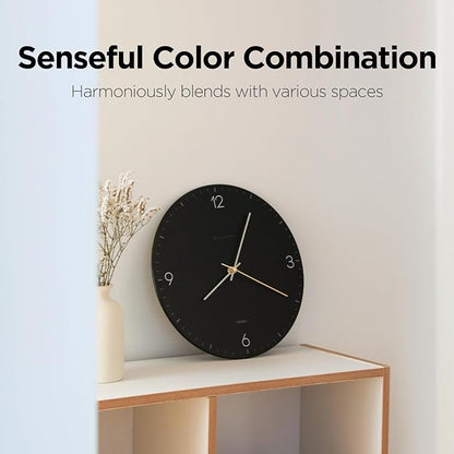mooas Flatwood Wall Clock,12" Non-Ticking Sweep Movement Decorative Battery Operated Wall Clock for Home Living Room Kitchen Bedroom Office School (Simple Cream)