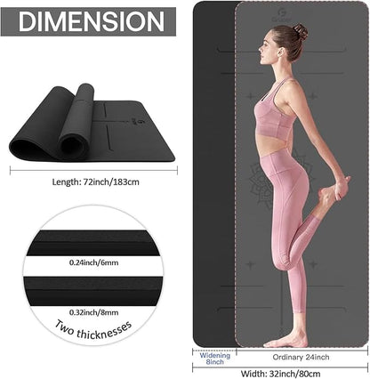 Yoga Mat Non Slip TPE Extra Wide Yoga Mat with Alignment Mark, 72"L x 32"W x 0.32"/0.24"Th (183cm x 80cm x 8mm/6mm), Anti-Tear Exercise Mat with Carrying Strap and Bag, Workout Mats for Yoga, Pilates