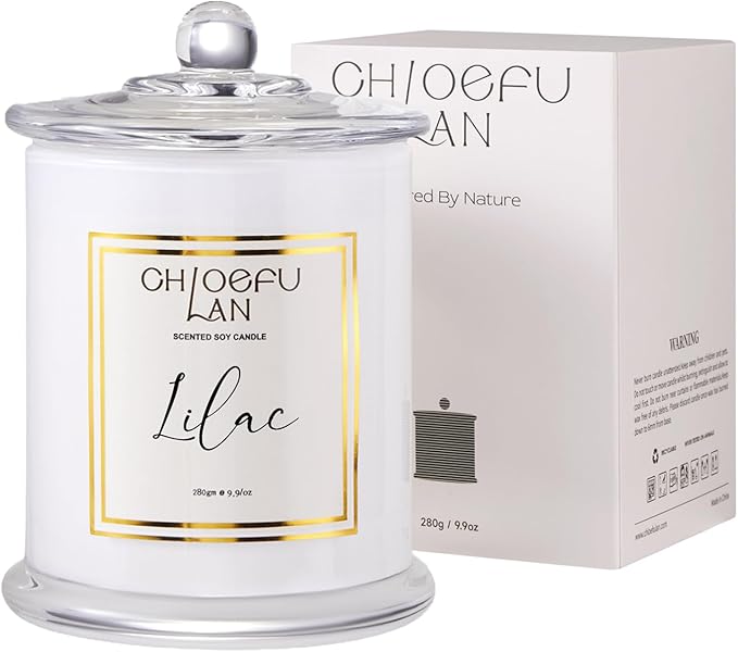 Chloefu LAN Lilac Candle, Scented Candles for Home, Wedding Gift for Women, Natural Soy Wax for Clean Burning, Luxury Glass Jar, Bridal Shower Gifts, Non-Toxic, 70 Hour Burn, 10 oz