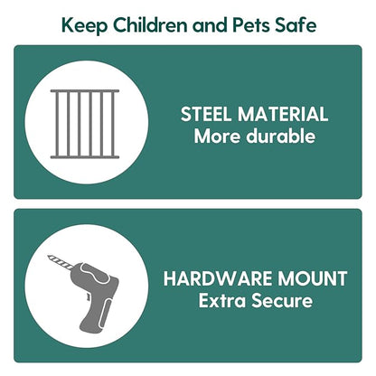 Babelio Baby Gate for Stairs & Doorways, 26-43" W 28" H No Bottom Bar| Easy Installation| One-Handed Operation| Auto-Close| Hardware Mount (Drill Needed) Safety Dog/Pet Gate (Black Wood Pattern)
