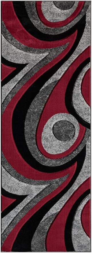 Ultra Soft Area Rug Hand Carved - Modern Abstract Design for Indoor Living Room & Bedroom - Stain Resistant, Easy to Clean - (2'7''x7, Red)