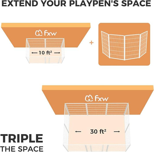 FXW Homeplus Unleashed Indoor Dog Playpen - Stress-Free and Safe Play, Heavy Duty 45 Inch 4 Panels Dog Pen for Large Dogs, White│Patented