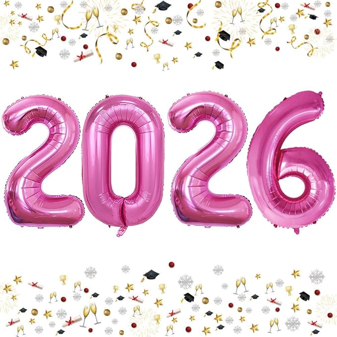 GOER 42 Inch Hot Pink 2026 Number Foil Balloons,2026 Graduation Decorations New Year Eve Festival Party Supplies
