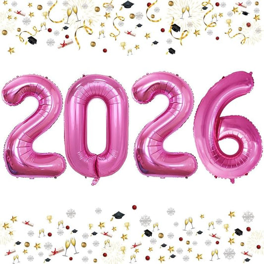 GOER 42 Inch Hot Pink 2026 Number Foil Balloons,2026 Graduation Decorations New Year Eve Festival Party Supplies