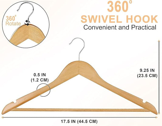 Utopia Home Premium Wooden Hangers 30 Pack - Heavy Duty & Durable Coat Hanger - Wood Hanger with 360-Degree Rotatable Hook - Clothes Hangers with Non-Slip Shoulder Notches For Shirts & Coats (Natural)