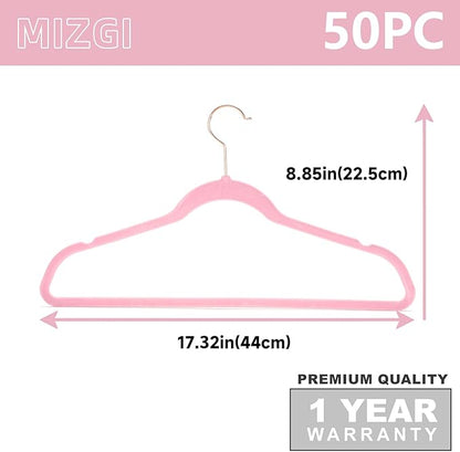 MIZGI Premium Velvet Hangers (Pack of 50) Heavy Duty - Non Slip - Velvet Suit Hangers Light Pink - Copper/Rose Gold Hooks, Space Saving Clothes Hangers