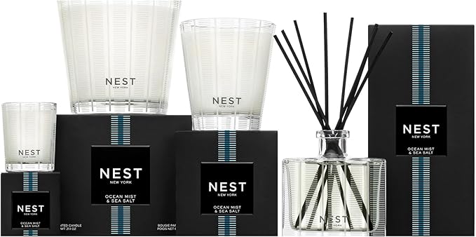 NEST New York Scented Classic Candle, Ocean Mist & Sea Salt - 8.1 oz - Up to 60-Hour Burn Time - Reusable Glass Vessel