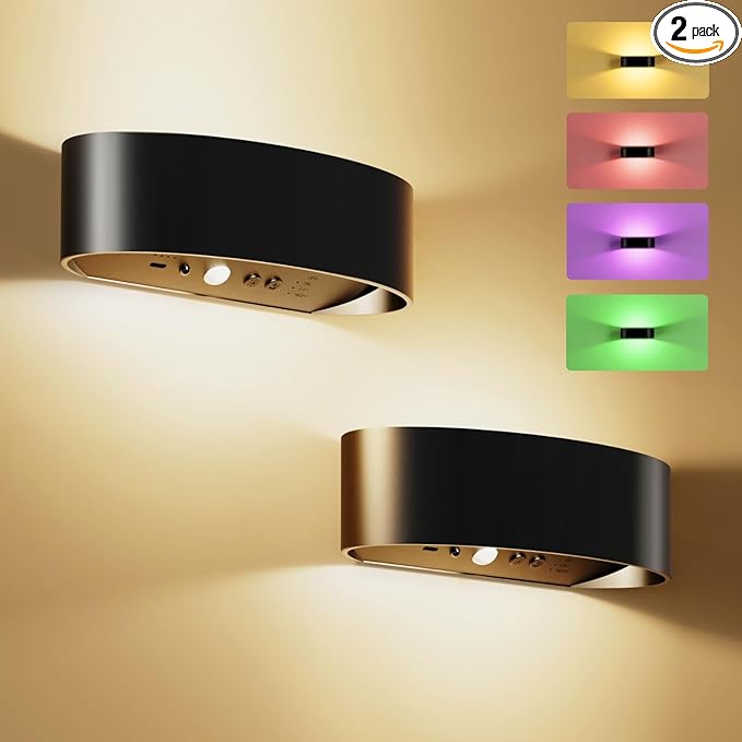 Motion Sensor Wall Light, 5000mAh Rechargeable Battery Operated Motion Sensor Light Indoor with Remote, RGB and 3 Colors Dimmable, Wireless Wall Sconces for Hallway, Living Room, Stair, bedroom