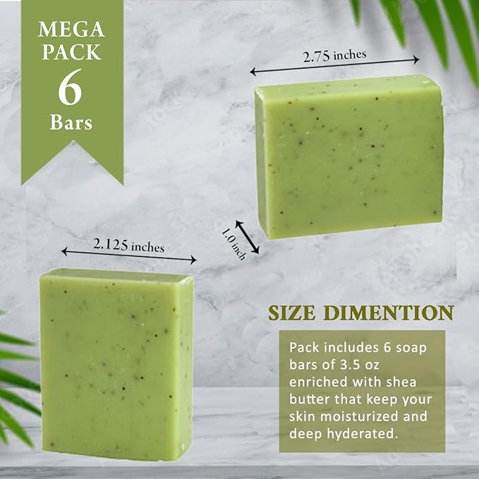 SSA Lemongrass & Lemon Myrtle Natural Soap Bars (6 Pack), 3.5 oz French Triple Milled Moisturizing Soap Bars Enriched with Organic Shea Butter | Ecofriendly Face & Body Bars For All Skin Types