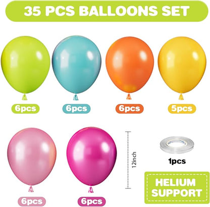 Tropical Balloons, 12 Inch Hawaii Balloons, Colorful Balloon, Pearl Hot Pink Teal Blue Yellow Fruit Green Latex Balloon for Summer Pool Beach Hawaiian Flamingo Theme Birthday Party Decoration