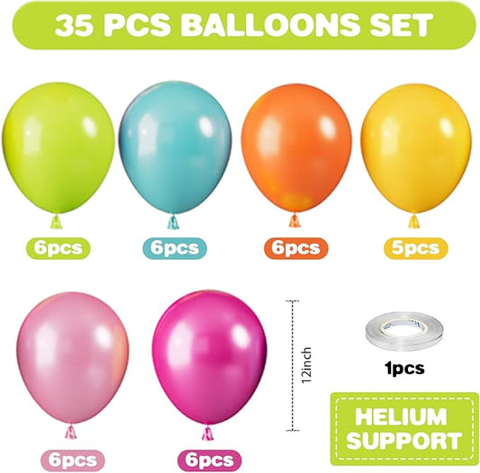 Tropical Balloons, 12 Inch Hawaii Balloons, Colorful Balloon, Pearl Hot Pink Teal Blue Yellow Fruit Green Latex Balloon for Summer Pool Beach Hawaiian Flamingo Theme Birthday Party Decoration