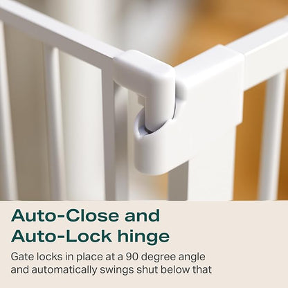 Cumbor 29.7-40.6" Baby Gate for Stairs, Mom's Choice Awards Winner-Dog Gate for Doorways, Pressure Mounted Auto-Close Pet Gates for Dogs Indoor, Safety Child Gate with Easy Walk Thru Door, White