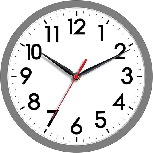 AKCISOT Wall Clock 8 Inch Silent Non-Ticking Modern Clocks Battery Operated - Analog Small Classic for Office, Home, Bathroom, Kitchen, Bedroom, School(Gray)