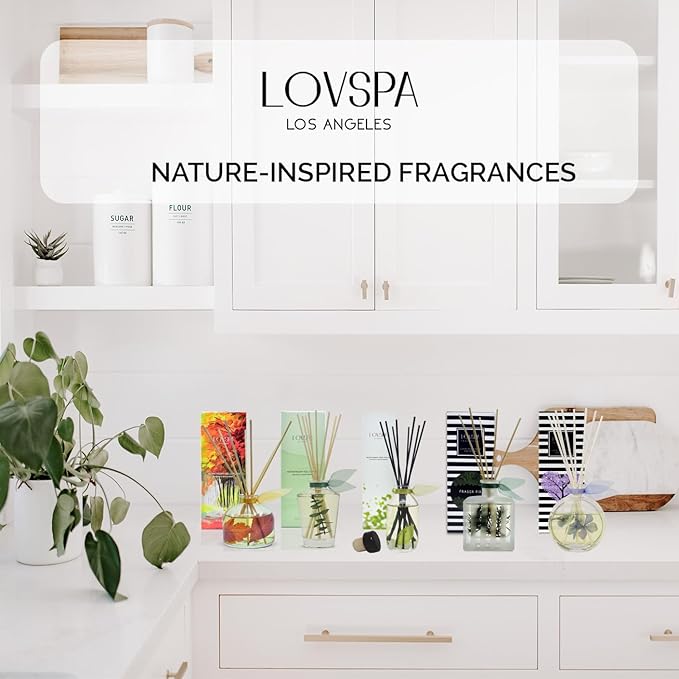 LOVSPA Reed Diffuser Set, Euphoria Luxe Linen Scented Oil Diffuser with Sticks, Home Fragrance Accessories for Bathroom Shelf Decor, Aroma Diffusers for Home or Office Fall Decor, USA Made