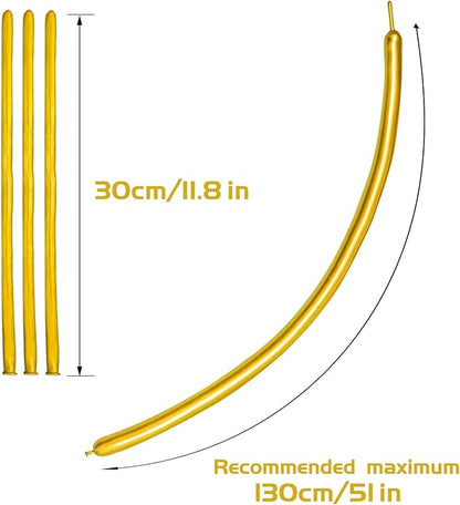 KAWKALSH 260 Metallic Gold Long Balloons for Balloon Garland Thickening Skinny Latex Twisting Animals Modeling Christmas Birthday Wedding Party Festival Decorations 100pcs