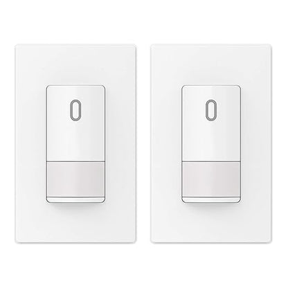 ELEGRP Single Pole Occupancy Motion Sensor Light Switch, PIR Infrared Motion Activated Switch, Need Grounding Wire, No Neutral Wire, for CFL/LED/Incandescent, with Plate, UL(2 Pack, Matte White)