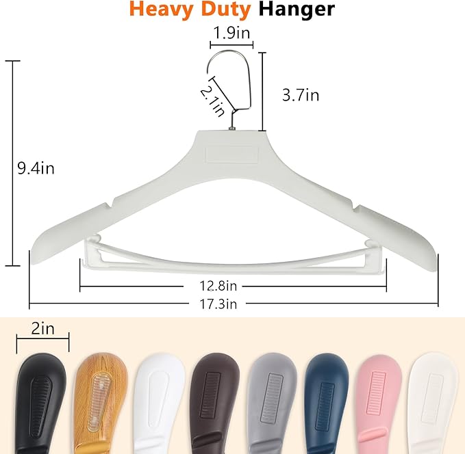 Plastic Extra Wide Shoulder Suit Hangers for Men 10 Pack Width 17.7", Ivory White Sweater Hangers no Shoulder Bump Non Slip for Thick Sweaters, Clothes Hangers with Pants Bar & Metal Hook