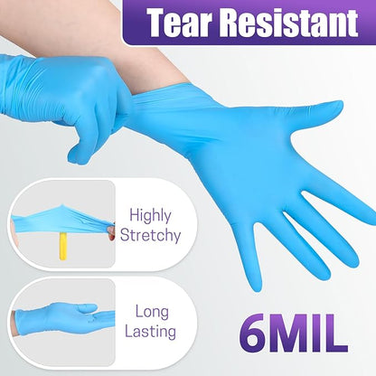 Heavy Duty Disposable Nitrile Exam Gloves 6 mil 1200 Count Gloves Blue Latex-Free,Food-Safe, Powder Free, Non-Sterile