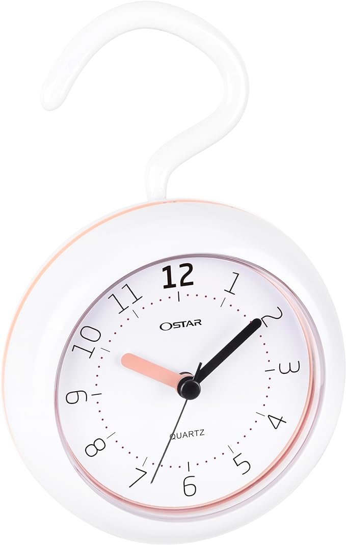 OSTAR Waterproof Bathroom Shower Clock, Analog Quartz Clock Hanging Stand Dual Purpose, One AA Battery Operated 4.72 inch Round Size