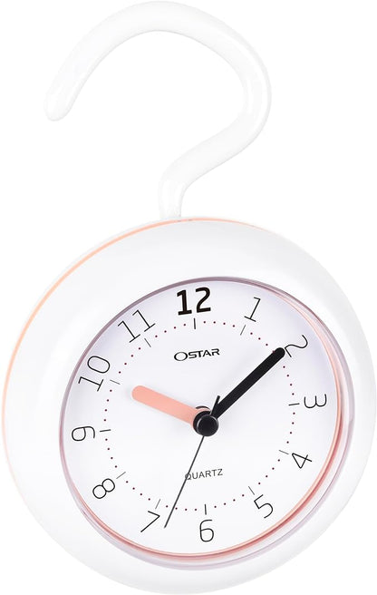 OSTAR Waterproof Bathroom Shower Clock, Analog Quartz Clock Hanging Stand Dual Purpose, One AA Battery Operated 4.72 inch Round Size