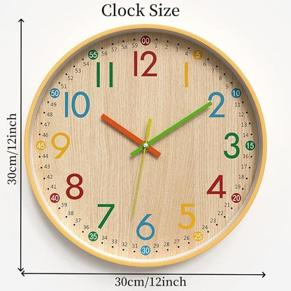 MO-N Silent 12-Inch Wall Clock, Non-Ticking Battery Operated Colorful Clock for Classroom, Bedroom, School, Analog Wall Clock for Time Teaching. (A Type)