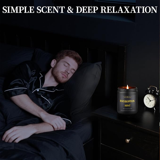 Scented Candles for Men, 4 Pack Mens Candle Set, Soy Candles for Home Scented, Masculine Candle for Him, 28oz, 200 Hours Burning Time Aromatherapy Candles of Lavender/Eucalyptus/Leather/Oak