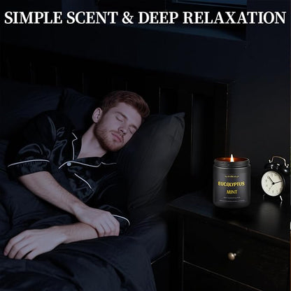 Scented Candles for Men, 4 Pack Mens Candle Set, Soy Candles for Home Scented, Masculine Candle for Him, 28oz, 200 Hours Burning Time Aromatherapy Candles of Lavender/Eucalyptus/Leather/Oak