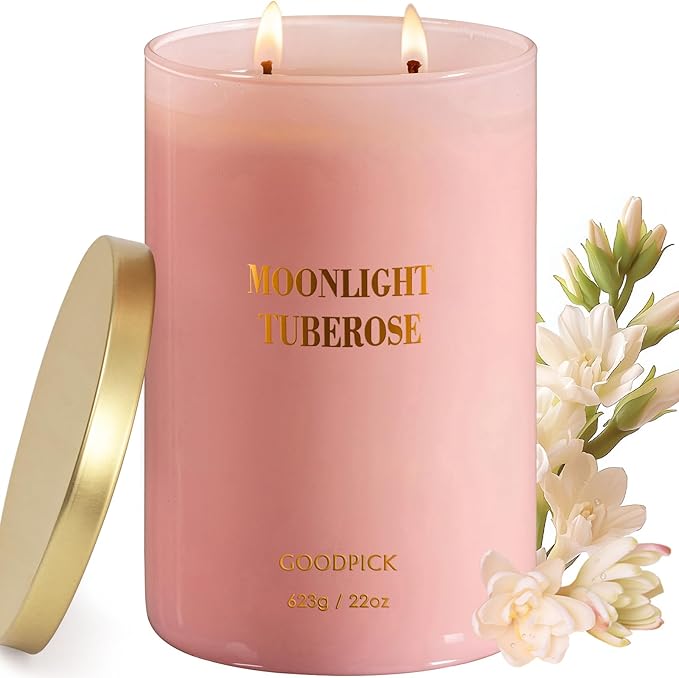 Goodpick Candles for Women, Tuberose Soy Candles for Home Scented, Large Candle for Warmer Lamp, 22oz 120 Hour, Pink