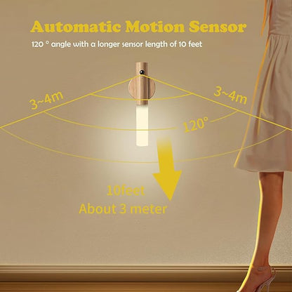 LANDGOO Wooden Motion Sensor Night Lights, Magnet Body Hallway Lamp, Rechargeable LED Wall Sconces, Portable for Stairway Bedroom, Battery Powered (White Ash Wood 2PC)