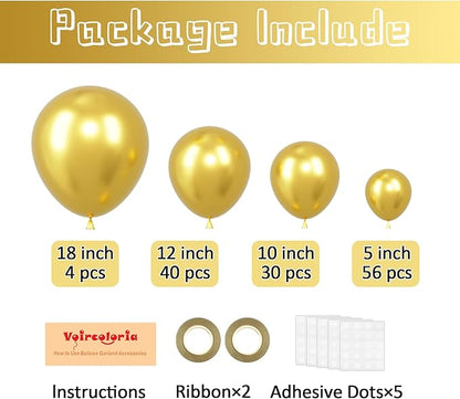 130pcs Metallic Gold Balloons Different Sizes 18" 12" 10" 5" Party Latex Balloons for Birthday Graduation Baby Shower Wedding Anniversary New Year Party Decorations
