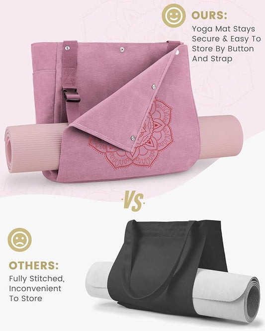 Gonex Yoga Mat Bag, Yoga Gym Bag Tote Bag with Multi Pockets For Women Men, Canvas Yoga Mat Carrier Take in Out Mat Easily For Pilates Travel Workout Office