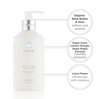 Zents Hand & Body Wash (Fresh Fragrance) | Hydrating Anti-Aging Cleanser with Organic Shea Butter & Aloe for Dry Skin | Gentle & Nourishing | 10 fl oz