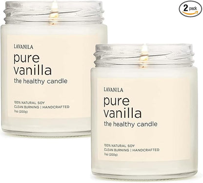 Lavanila Pure Vanilla Scented Natural Soy Candle (2-Pack) - Handcrafted, Clean Burning 50 Hour Burn Time, 7 oz Each
