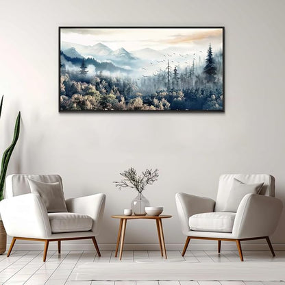 Wapluam Large Black Framed Wall Art For Living Room Abstract Canvas Wall Decoration For Office Fog Forest Landscape Wall Paintings Stretched and Framed Pictures Artwork Modern Bedroom Home Decor