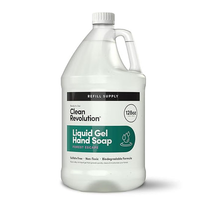 Clean Revolution Liquid Gel Hand Soap, Silky Rich Liquid, Quick Lather, Fast Rinsing, Contains Real Essential Oils (Forest Escape) 128 Fl Oz