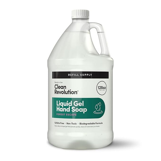 Clean Revolution Liquid Gel Hand Soap, Silky Rich Liquid, Quick Lather, Fast Rinsing, Contains Real Essential Oils (Forest Escape) 128 Fl Oz