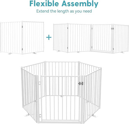 No Pawblems Free Standing Dog Gate with Door, 30'' Tall Foldable Dog Fence for Indoor & Outdoor, Up to 52 Inch Extra Wide Puppy Gate for Stairs, Hallways, Doorways, Deck, Yard (White, 2 Panels)