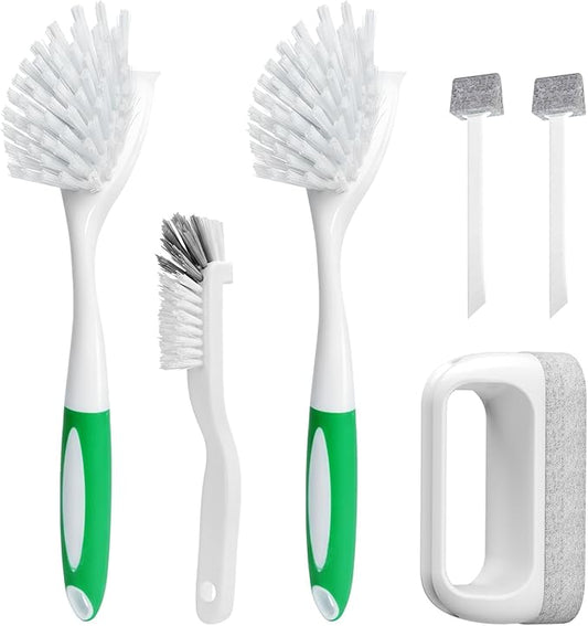 6-Pack Dish Brush with Handle – Heavy Duty Kitchen Scrub Brushes with Stiff Bristles for Pots, Pans, Sinks Non-Scratch Dishwashing Scrubber Brush Set