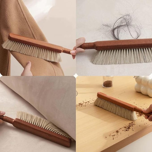Hand Broom Brush, Hand Broom, Beech Wood Handle Horse Hair Brushs, 13.4 Inch Long Dust Brush, for Suits, Counters, Beds, Clothes, Furniture, Fireplace, Pet Hair, Bench, Car, Woodworking Cleaning