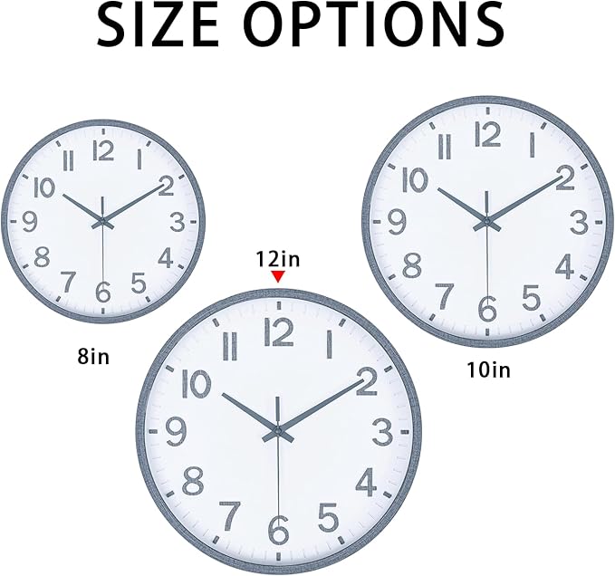 Wall Clocks Battery Operated 12 inch Modern Wall Clock,Silent Non Ticking Wall Clock for Living Room Bedroom Kitchen Office Classroom Decor (Wood Grain Gray White)