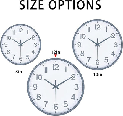 Wall Clocks Battery Operated 12 inch Modern Wall Clock,Silent Non Ticking Wall Clock for Living Room Bedroom Kitchen Office Classroom Decor (Wood Grain Gray White)