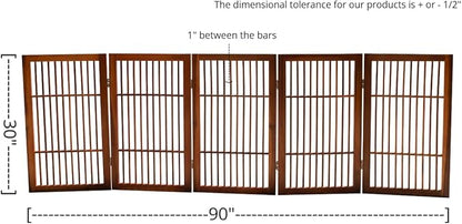 Pet Dog Gate Strong and Durable Freestanding Folding Acacia Hardwood Portable Wooden Fence Indoors or Outdoors by Urnporium (Brown Pet Gate, 5 Panel 30" Tall)