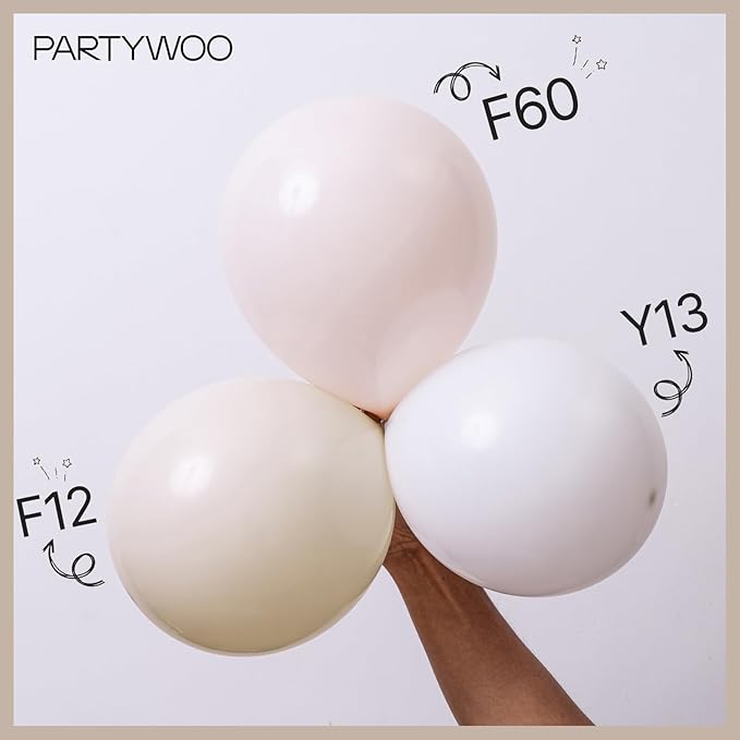 PartyWoo Beige Balloons 50 pcs 12 Inch Cream Ivory Sand White Nude Balloons Wedding Bridal Graduation Baby Shower Gender Reveal Birthday Boho Party Decorations White-F60
