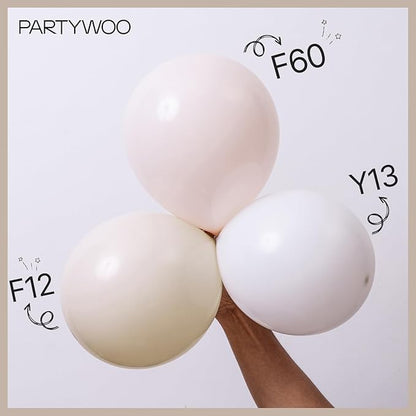 PartyWoo Beige Balloons 50 pcs 12 Inch Cream Ivory Sand White Nude Balloons Wedding Bridal Graduation Baby Shower Gender Reveal Birthday Boho Party Decorations White-F60