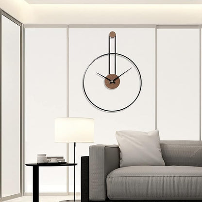 YISITEONE Medium Decorative Wall Clock for Living Room,Metal & Walnut Dial Home Decor Silent Non Ticking Lightweight Clocks for Bedroom, Study, Office Decorations, 24.4" X 17.7",Black