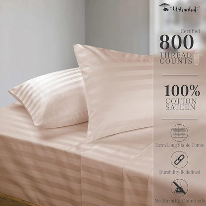 URBANHUT 800 Thread Count Egyptian Cotton Damask Striped King Size Sheets Set (4 Pc) - Ultra Soft & Smooth, Sateen Weave King Size Sheets, Luxury Hotel Sheets with 16" Deep Pocket - Blush Pink