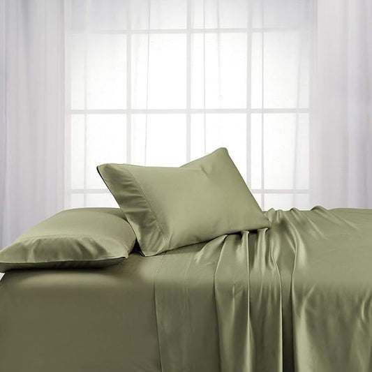 Royal Hotel Bedding ABRIPEDIC Sheets, Viscose from Bamboo, Sheet Set 600 Thread Count, Silky Soft Sheets, Viscose from Bamboo, Sheet Set, King, Sage