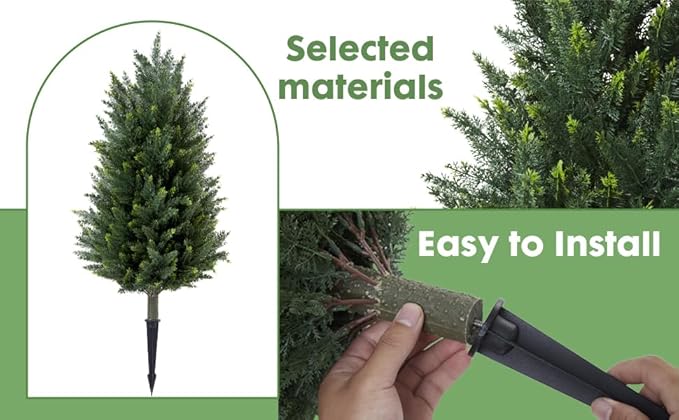 Set of 2 Artificial Cedar Topiary Christmas Trees, 3FT UV-Resistant Faux Cypress Shrubs with Ground Spikes — Tall Evergreen Decorative Plants for Outdoor and Indoor Porch, Patio, and Garden