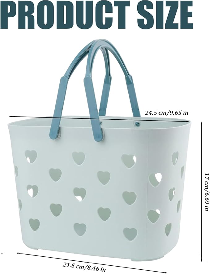 Heart Shaped Hollow Plastic Shower Caddy, Large Capacity Bathroom Organizer with Handle for Dorm & Home