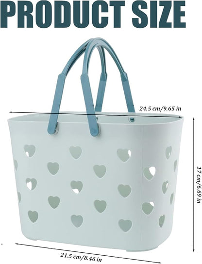 Heart Shaped Hollow Plastic Shower Caddy, Large Capacity Bathroom Organizer with Handle for Dorm & Home